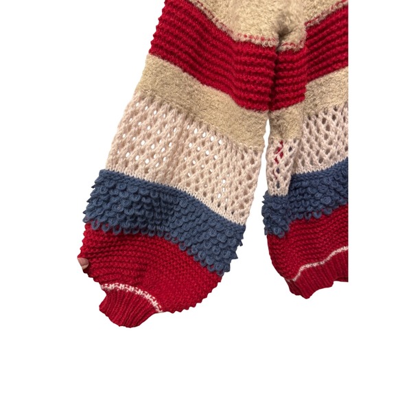POL Striped V Neck Mixed Knit Sweater Beige Red Blue Women's Size M - Picture 5 of 7
